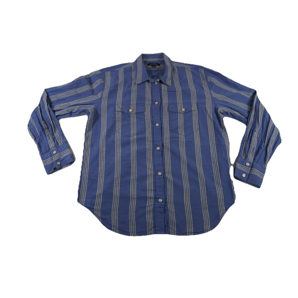J.Crew Garçon Classic Fit Shirt Womens 6 Blue Striped Long Sleeve Pearl Snap